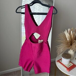 Herve Leger Pink Cutout Dress